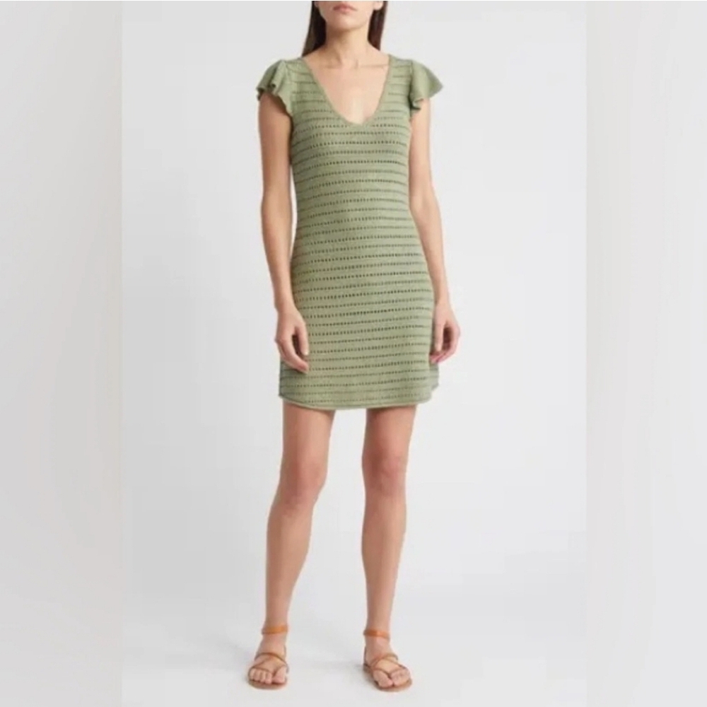 NWT || TREASURE & BOND || crocheted dress flutter sleeves mini scoop neck sz S